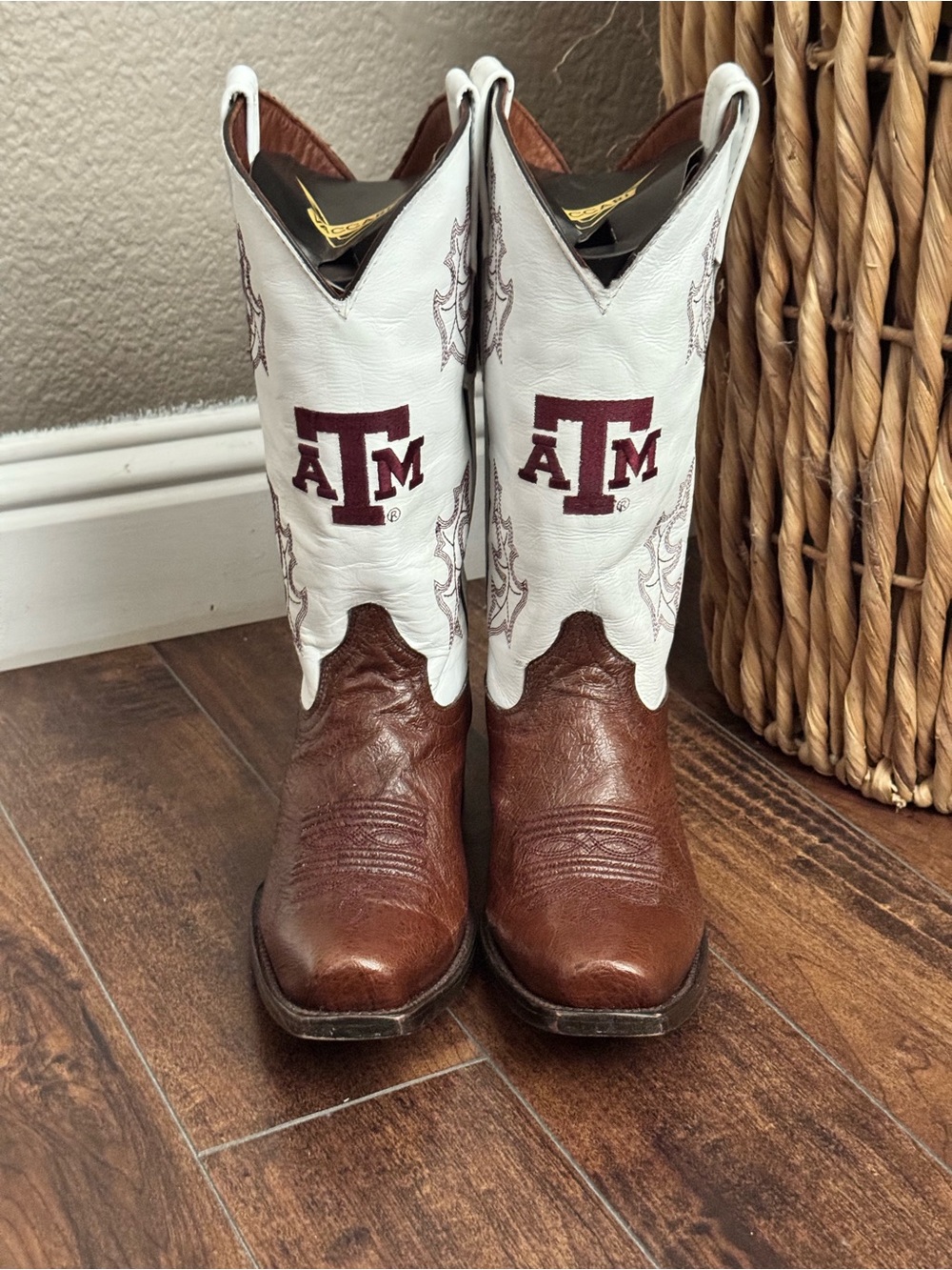 Texas A&M Vaccari Brooks White/Brown Cowboy Boots - Size 8 (men) 10 (women)